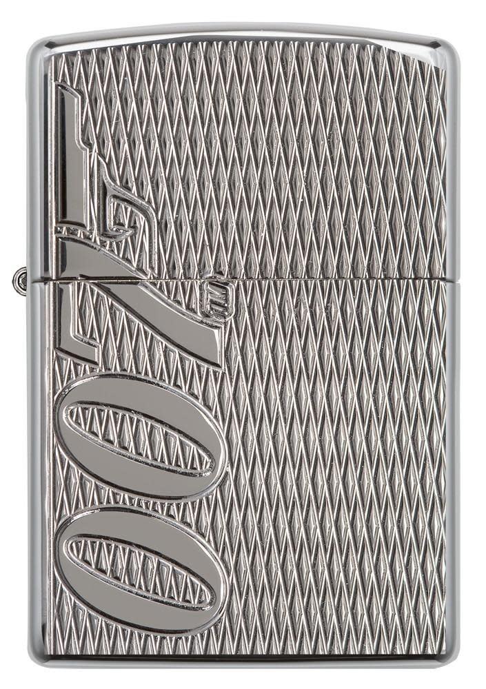James Bond Deep Carve High Polish Chrome Windproof Lighter Front View