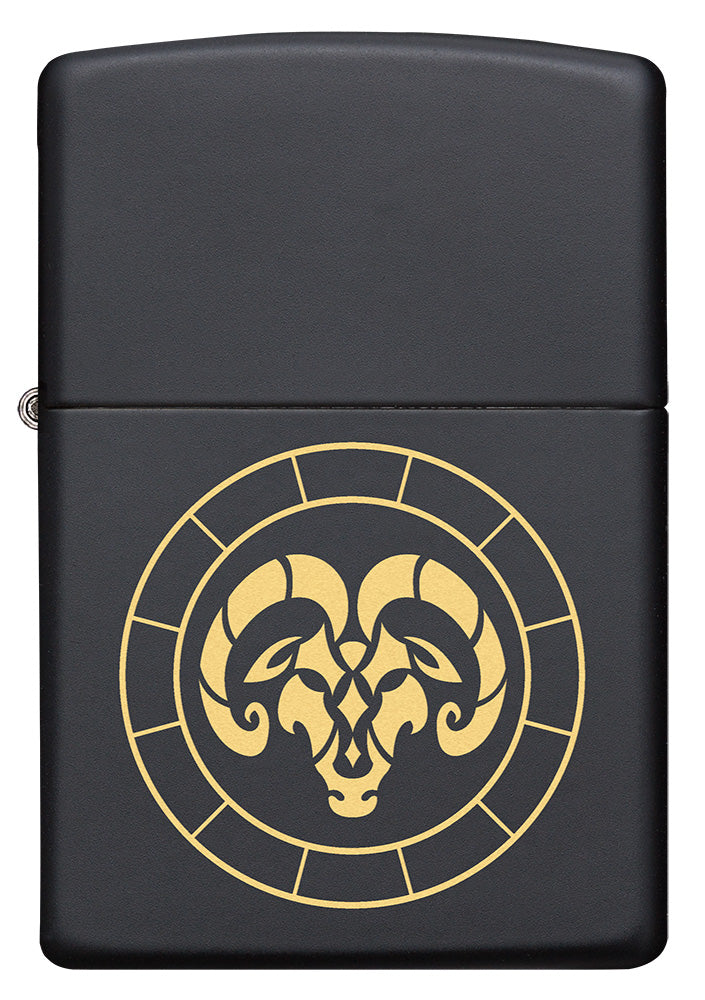 Front of Aries Zodiac Sign Design Black Matte Windproof Lighter