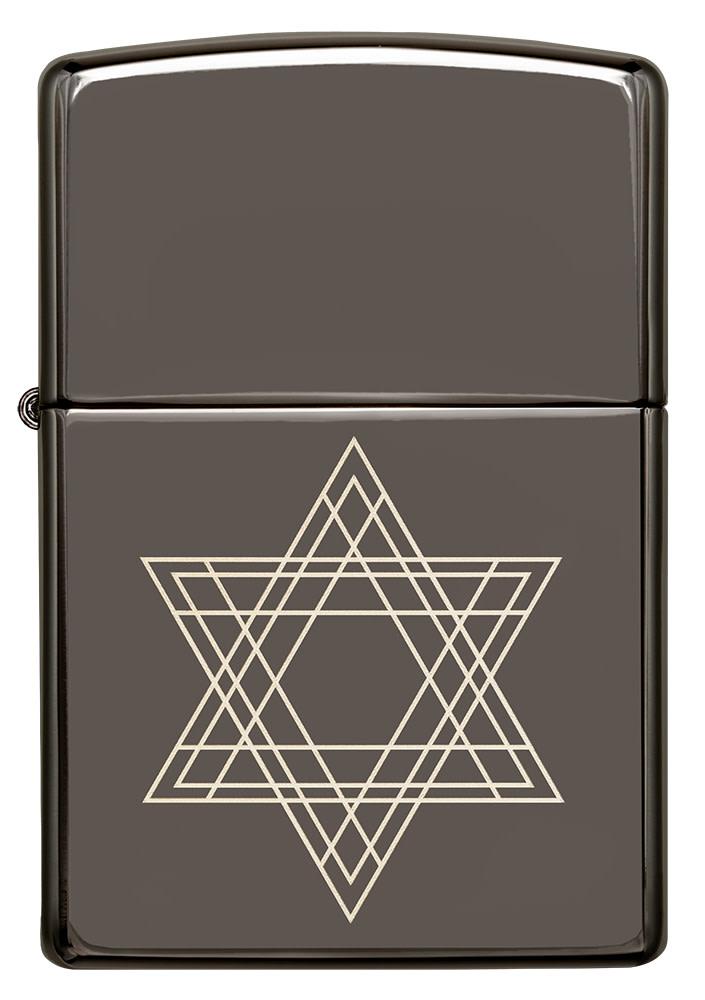 Front view of Star of David Design Black Ice® Windproof Lighter.
