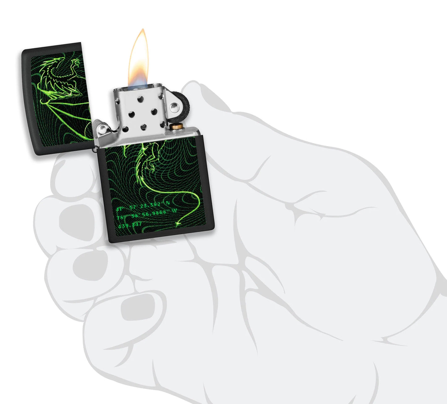 Zippo Cyberpunk Dragon Design Windproof Lighter in hand