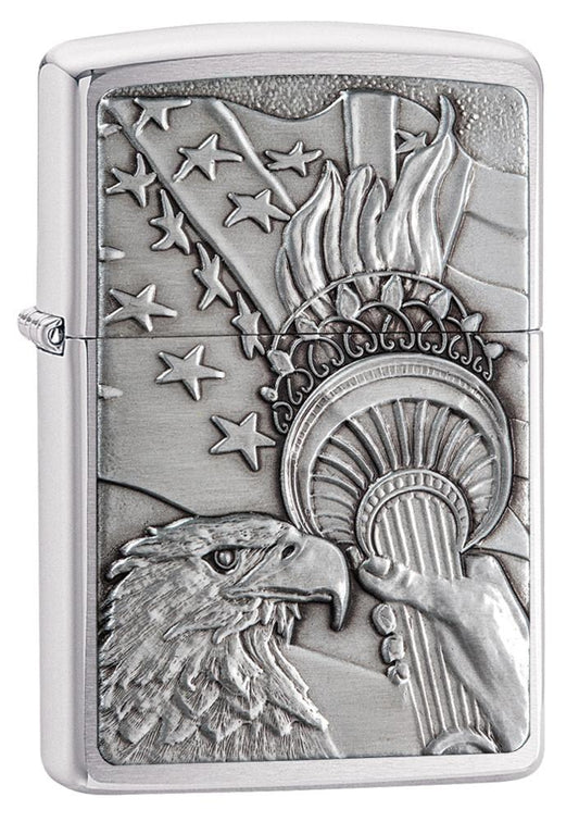 20895, Patriotic Eagle with Stars, Emblem Attached, Brushed Chrome Finish
