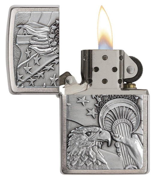 20895, Patriotic Eagle with Stars, Emblem Attached, Brushed Chrome Finish