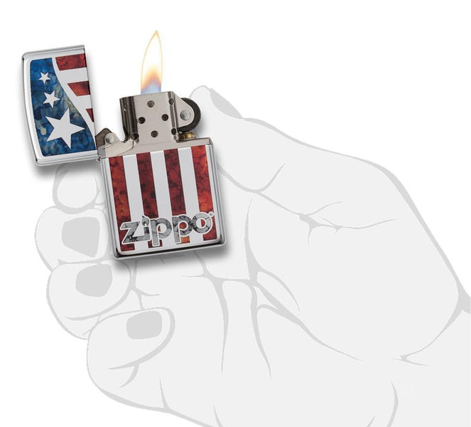 29095, Zippo US Flag, Fusion, High Polish Chrome, Classic Case